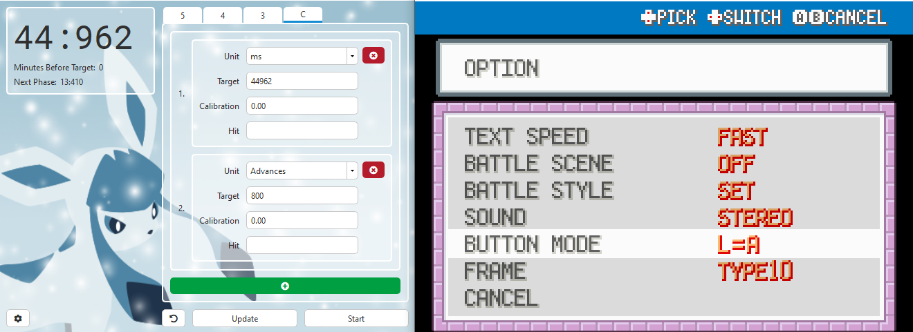 eontimer settings & in-game settings