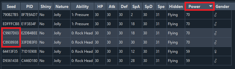 PokeFinder results