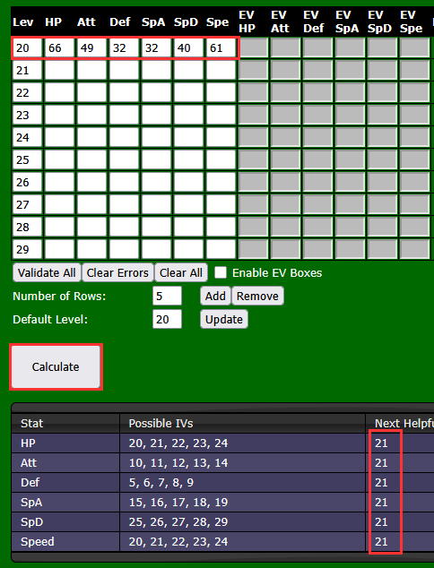 IV Calculator row 1